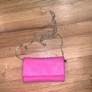 Francesca's Wallet on a Chain Neon Pink Gold Strap